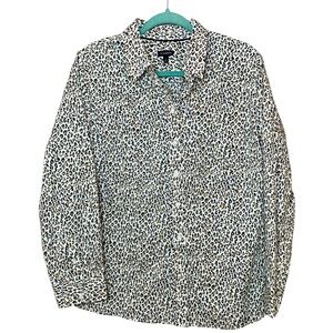 NWOT Talbots Long Sleeve Button Down Leopard Print 100% Cotton Blouse
